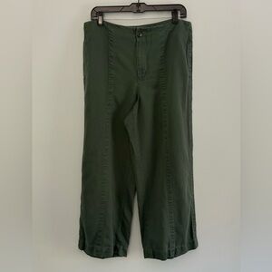 LOFT Olive Green Wide-Leg Linen Cotton Blend Crop Pants Size 10